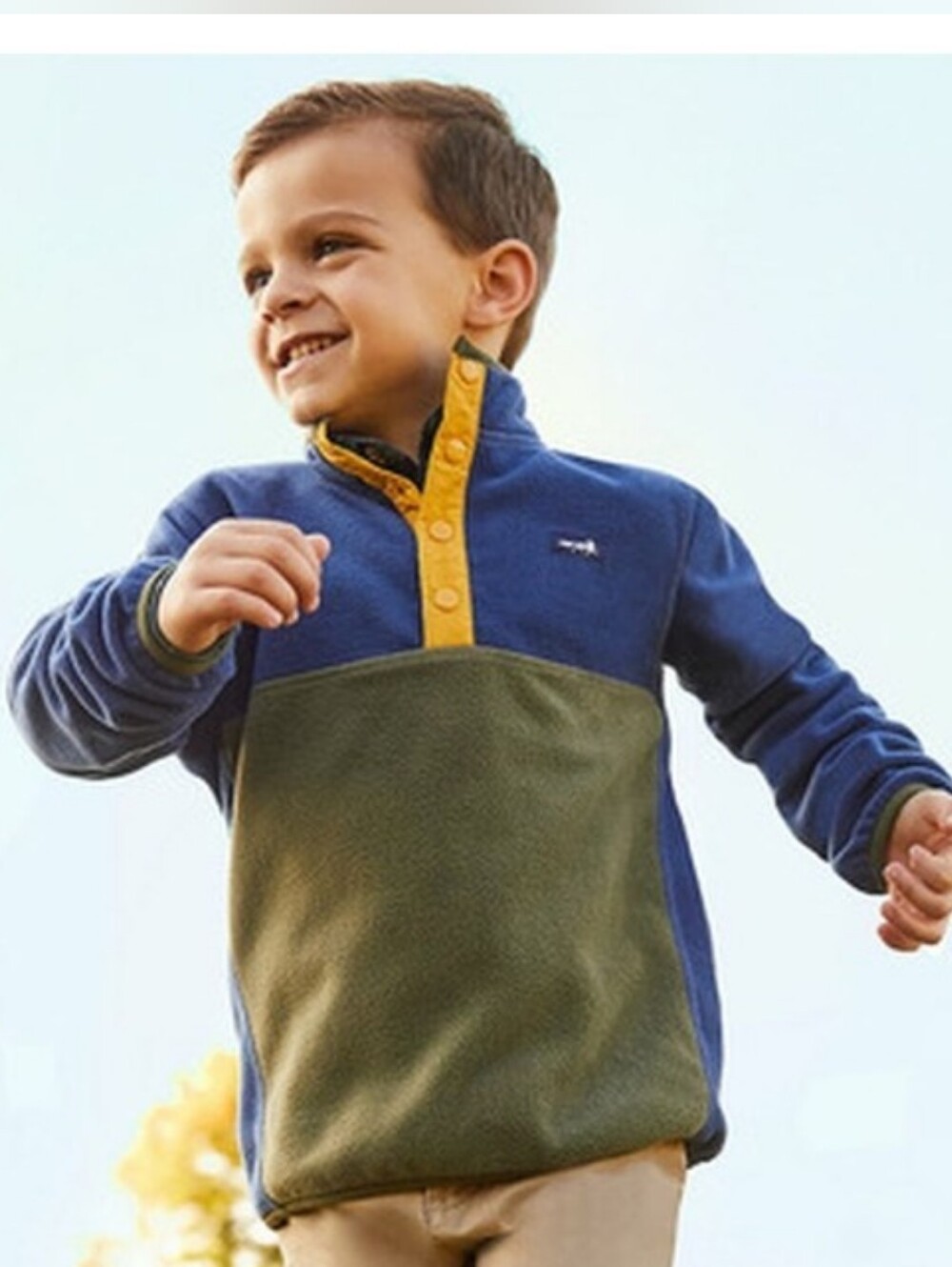 Class Club Colorblock Fleece Pullover Blue Olive Snap Neck 2T